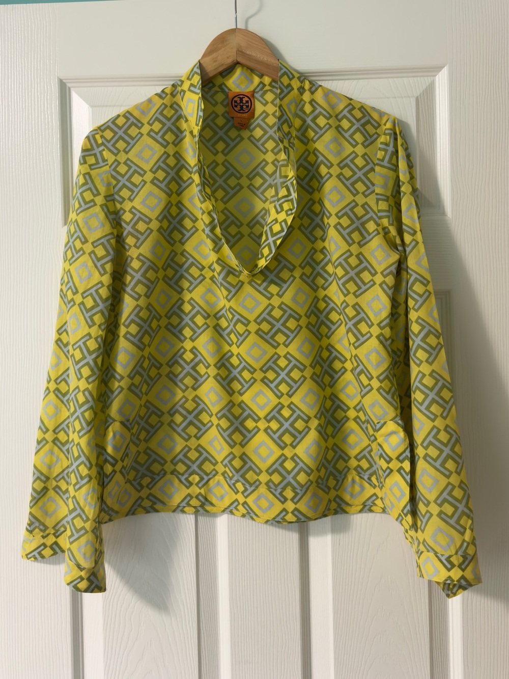 Tory Burch Yellow and Green Geometric Print Top